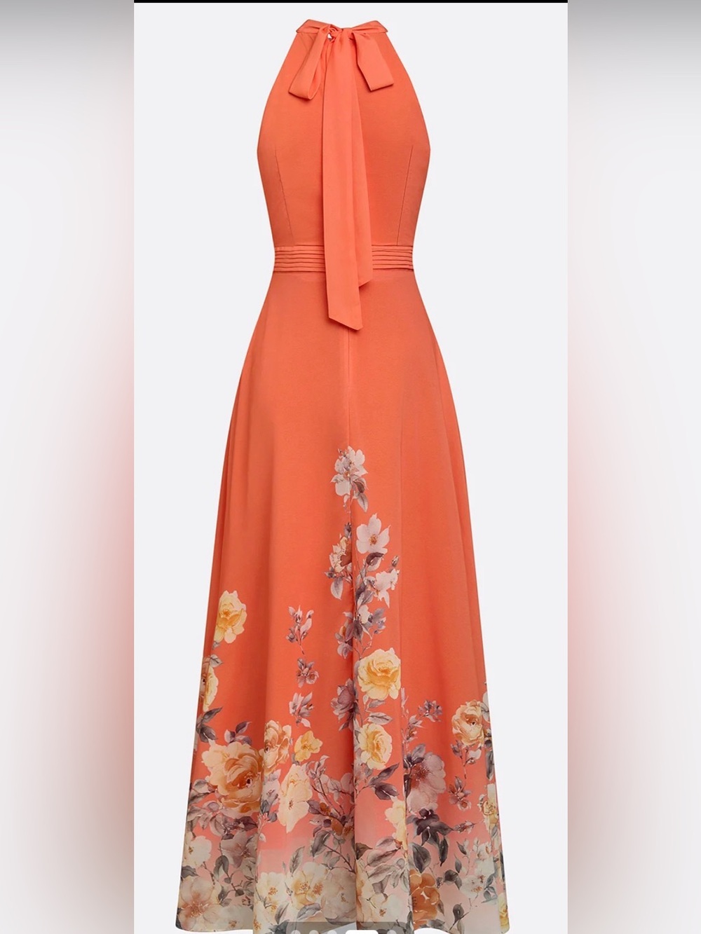 Halter Floral-Print Orange Maxi Dress 209 - Picture 12 of 13